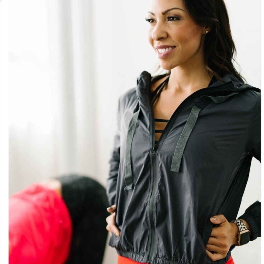 Zyia Active Womens Charcoal Grey Plus Size‎ Hooded Full Zip Lightweight Jacket
